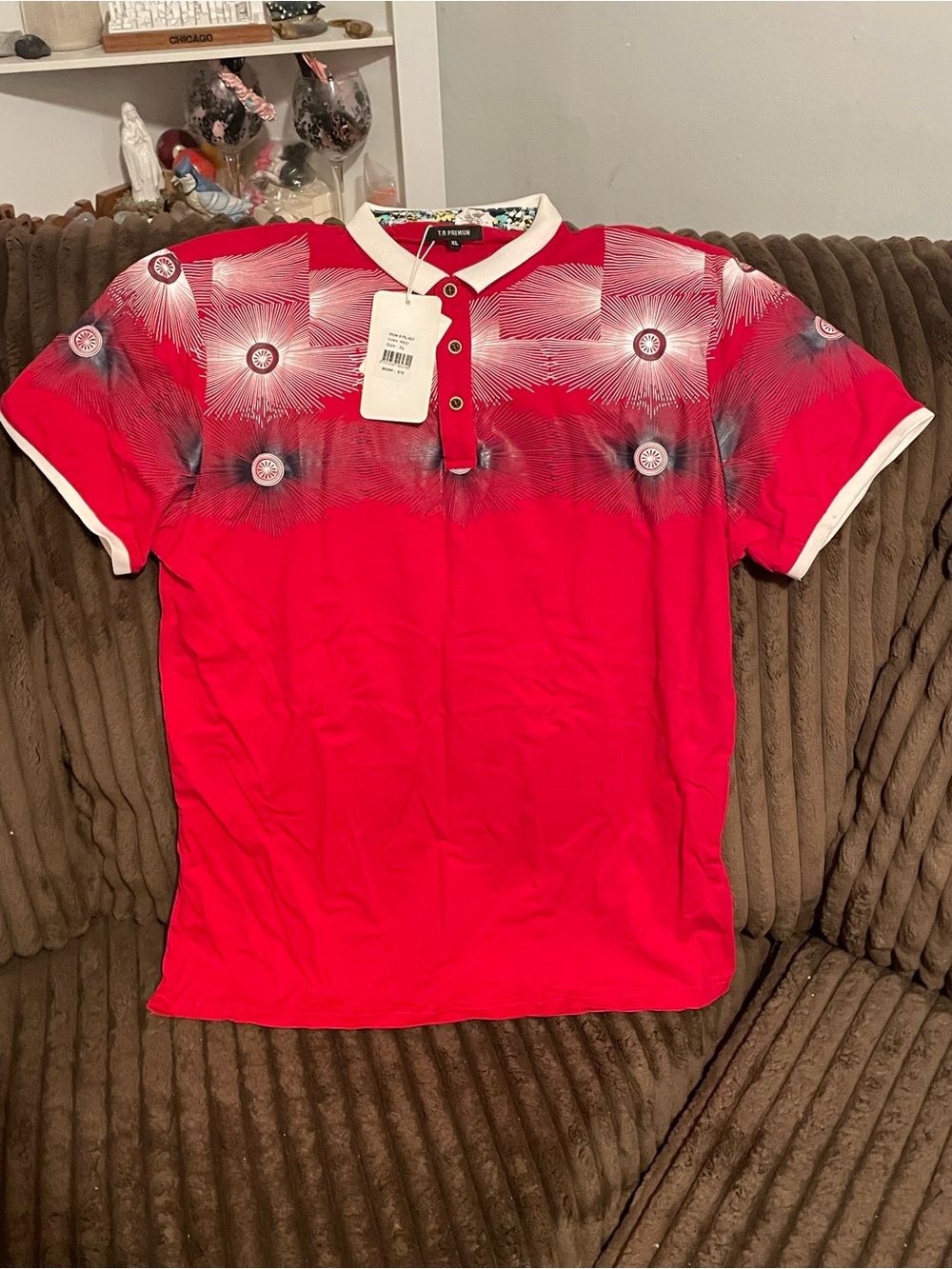 Men's Red Graphic Polo with Contrast Trim